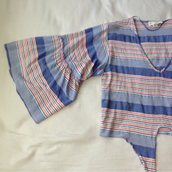 Lavender Field Top Boho Striped Tie Front Crop size small - Picture 9 of 9